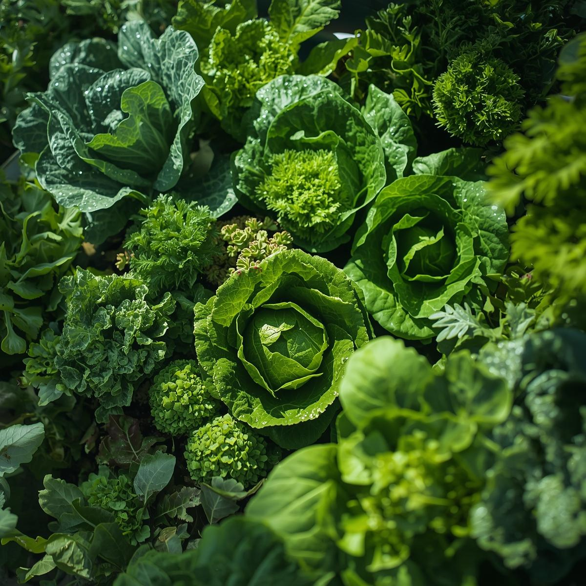 A lush variety of greenhouse-grown lettuce and leafy greens